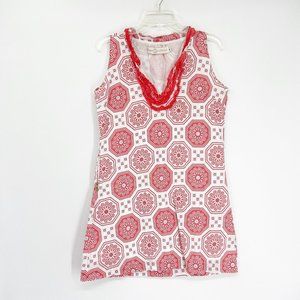 Tracy Negoshian Shift Dress Size M Red Medallion Print Summer Garden Party